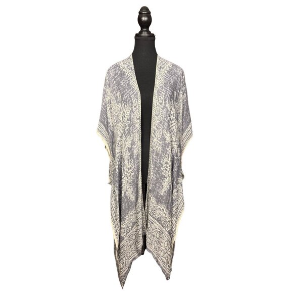 Boho Grey Paisley Kimono Lightweight Beach Cover Up Resort Wear - Picture 1 of 7